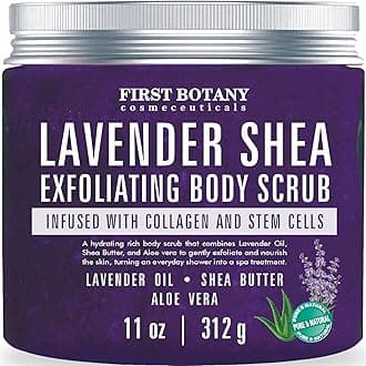 Body Scrub - Natural Exfoliating Salt Scrub & Body and Face Souffle helps with Moisturizing Skin, Acne, Cellulite, Dead Skin Scars, Wrinkles (10 fl oz, Lavender)