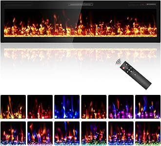 BREEZEHEAT 68" Narrow Bezel Linear Electric Fireplace - ETL Certified, Recessed/Wall Mount, HD Flame with Crystal, Remote & Touch, 750W/1500W (800 Sq.Ft), 8H Timer, Overheat Protection