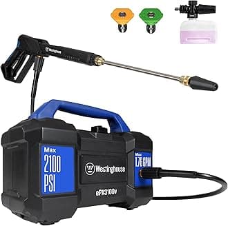 Westinghouse ePX3100v Electric Pressure Washer, 2100 Max PSI 1.76 Max GPM, Built-in Carry Handle, Detachable Foam Cannon, Pro-Style Steel Wand, 4-Nozzle Set, for Cars/Fences/Driveways/Home/Patios