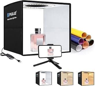 PULUZ Mini Photo Light Box Photography, 25cm/9.8inch Portable Photo Studio Lightbox Folding Dimmable 3 Color Temperature 96pcs LED Light with 6 Dual-Side Color Backdrops