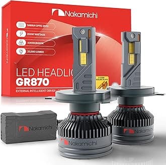 Nakamichi GR870 Series H4 LED Light Bulbs for Replacement, 31,000 Lumens 200W Per Set, Super Bright Daylight White, Plug and Play, High & Low Beam, Pack of 2, 6000K, H4 (HB2 9003)