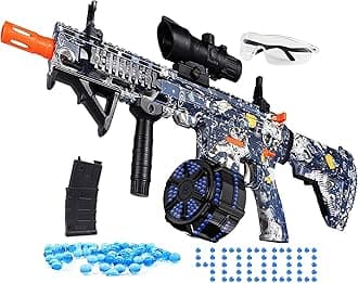Large Gel Splatter Blaster for Orbeez - High-Capacity Gel Ball Blaster Gun with Goggles Auto-Feed for Backyard Battles, Outdoor Team Shooting Games, Ages 14+, Blue