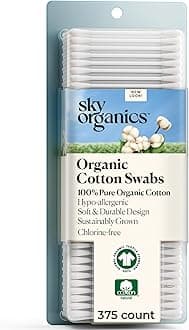 Sky Organics Organic Cotton Swabs for Sensitive Skin, 100% Pure GOTS Certified Organic for Beauty & Personal Care, 375 ct.