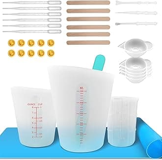 Silicone Measuring Cups for Epoxy Resin, Reusable Mixing Cups, Melt Stir Squeeze & Pour Measuring Cups Easy Clean for Molds, Jewelry, Candle Making (500ml/16oz+250ml/8oz and tool Kits)