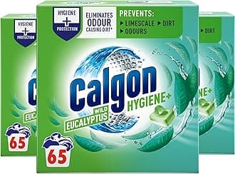 Calgon Hygiene Plus Washing Machine Cleaner & Limescale Remover, Water Softener Tablets, Unscented, 65 Tablets, Pack of 3 (195 Tabs in Total)