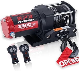 OPENROAD 2500 lb ATV/UTV Winch,12 V Towing Off-Road Electric ATV Winch with 3/16"×50'Synthetic Rope,Wireless Remote and Mounting Plate (2500lb)