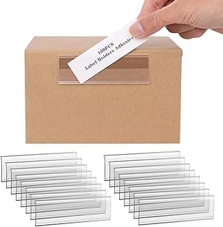 100-Pack 4" x 1" Shelf Tag Label Holders Adhesive Clear Shelf Tag Index Card Pockets Plastic Drawers File Cabinet Storage Bins Label Holder for Supermarket School Library Kitchen