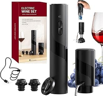 CIRCLE JOY Electric Wine Bottle Opener Set Rechargeable 7-in-1 Wine Set with Foil Cutter, Electric Wine Opener, Electric 2in-1 Wine Aerator & Pourer, Electric Vacuum Pump and 2 Wine Stoppers, Black