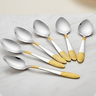 Parage 6 Pieces Stainless Steel 24k Golden Spoons Set, 18 cm Long, Premium Spoons for Home & Kitchen, Luxury Dining Tableware Gift for House Warming,24 Karat Gold Plated Big Spoons, Ivory Design