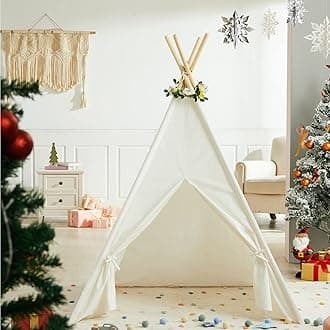 Asweets Kids Teepee Tent, Children Play Tent, Indoor Outdoor Cotton Play Tent for Girls & Boys Kids (Pure White Tent)