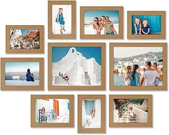 Americanflat 10-Piece Oak Picture Frame Set | Includes Sizes 8x10, 5x7, and 4x6. Shatter-Resistant Glass. Hanging Hardware Included!