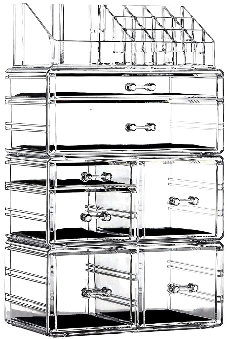 Cq acrylic4 Pack Clear Make Up Organizers for Vanity,Stackable 7 Drawers Make Up Organizer,Cute Desk Organizer for Vanity Jewelry,Hair Clip,Beauty,Skincare Product Dresser Acrylic Drawer Organizer