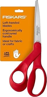 Fiskars All-Purpose Left-Handed Scissors - Ergonomically Contoured - 8" Stainless Steel - Paper and Fabric Scissors for Office, Arts, Crafts, and Stocking Stuffers - Red