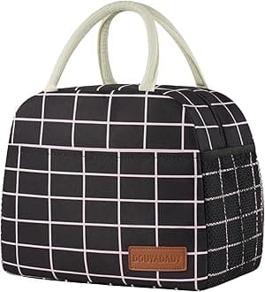 Lunch Bag Women/Men Lunch Box Women/Men (Black+Pink Blocks)