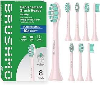 Brushmo Plaque Control Replacement Toothbrush Heads, Compatible with Philips Sonicare Click-on Electric Toothbrush Handles, 8 Standard Replacement Heads, Soft Dupont Bristles, BM928pk, Pink