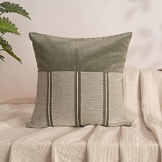 haus & kinder Decorative Embroidered Cushion Cover | Knitted Chambray Front Throw Pillow Cushion Cover for Sofa Living Room | 16Inch X 16Inch | Green Velvet, 260 Tc