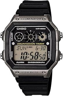 AE-1300WH Series | Watches for Men | Digital Watch | Black | 1/100 SEC Stopwatch | 9 Interval Timers | LED Light | 100M WR | Multi Alarm | Calendar | World Time | 12/24 Hour Format | 10 Yr Batt
