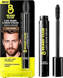 The Beard Club 1 Day Temporary Beard Dye for Men - Light Brown Beard, Mustache & Eyebrow Color for a Fuller, Well-Defined Look, Water & Sweat Resistant, Up to 30 Applications, 0.3 fl oz