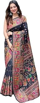 SGF11 Women's Kanjivaram Soft Silk Saree With Blouse Piece (Black) 6.3metres