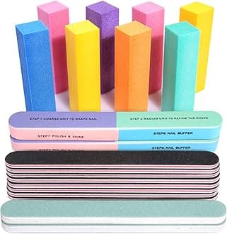 FANDAMEI Nail Files and Buffers, 20PCS Nail File Kit. Rectangular Nail Buffer Block & 100/180 Grit 7 Way Nail File & Polishing Buffer. Nail Prep Kit. Professional Manicure Nail Tools