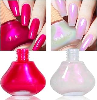 COSMOO Hot Pink with Pearl 2pcs Nail Polish, 12ml Quick Dry Nail Lacquer, Super Lustrous Nail Enamel Polish, Shimmer Iridescent Ultrachrome Nail Art Varnish, 0.41 fl oz/pcs (Hot Pink + Pearl)