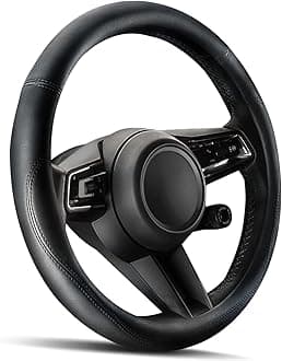 HOTOR Car Steering Wheel Cover - Universal Car Accessory for Diverse Cars, Leather Cover with Anti-Slip Lining, for Steering Wheel with a Diameter of 14.5"-15",Black