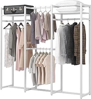 Tribesigns Garment Rack Heavy Duty Clothes Rack, Free Standing Closet Organizer with Shelves and Hanging Rod, Large Metal Clothing Rack for Hallway, Bedroom, Max Load 500Lbs (White)