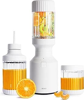 The Beast Mini Blender Plus | Mini Countertop Kitchen Blender | Blend Smoothies and Shakes, Dressings, Sauces, Dips | Extra Vessels, Straw Cap and Straws Included | 600W (Cloud White)
