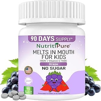 Kids Chewable Iron Supplement, Ferronyl® Carbonyl Iron 9 mg, Vitamin C 30 mg, Grape Flavor, 90 Tablets (1 Bottle)