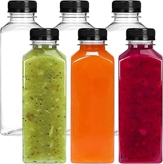 Moretoes 6pcs 16oz Plastic Juice Bottles with Caps, Clear Empty Reusable Water Bottles, Disposable Beverage Containers Bulk for Juicing Smoothies Turmeric Juice Milk and Other Beverages