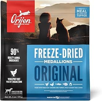 ORIJEN Grain Free High Protein Freeze Dried Dog Food & Topper Original Recipe 6oz Bag