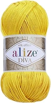 Diva Silk Effect 100% Microfiber Acrylic Yarn 1 Ball skeins 100gr 383yds Color (110 - Yellow)