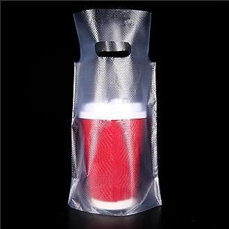 FERENLI100Pieces Single Drink Cup Holder Plastic Bags for Milk Juice Water Coffee Portable Carrier Clear Ploy Package Pouches with Hanging Hole Beverage Containers 20x28cm
