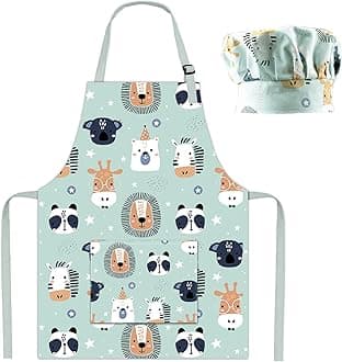 Kids Apron Adjustable Strap for Boys and Girls 100% Cotton, Toddler Chef Apron with Pocket for Kitchen Cooking