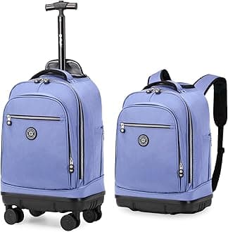 Rolling Backpack with Detachable Wheels 18 inch Wheeled Laptop Backpack Carry on Luggage Bag for Women Men to Travel
