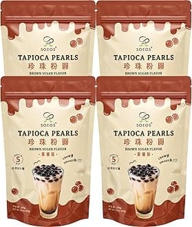 Soeos Boba Pearls, Black Tapioca Pearls 8.8 oz(Pack of 4), Black Sugar Flavor Boba Pearls for Bubble Tea, Smoothies & Desserts – Sweet, Chewy, and Ready to Cook