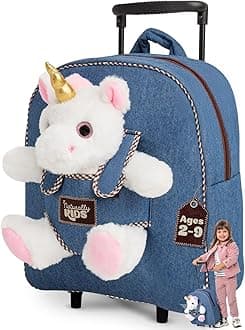Toddler Luggage for Girls w Unicorn Toys, Kids Rolling Backpack for Girls, Toddler Suitcase, Gifts for 3 4 5 6 Year Old