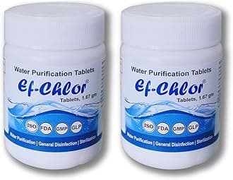 Ef-Chlor 1.67gm Water Purification Tablets for Overhead & Underground Tank Water 1-Tablet purifies 500 litres Water-Jar of 50 Tablets Combo Pack of 2 jar (100 Tablets purify 50000 litres Water)