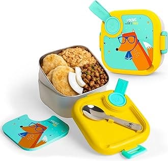 rabitat Lunchmate Mini Stainless Steel Lunch Box 500 ml | 1+1 Year Brand Warranty | Tiffin Box for School | Kanjak Gifts for Girls | BPA-Free Leak-Proof with Spoon | Young Wild and Free