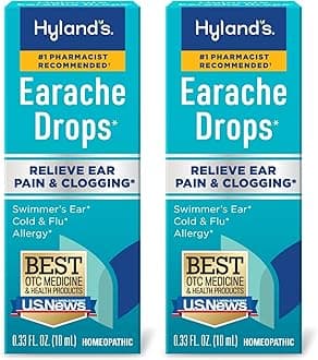 Hyland's Earache Drops, Natural Relief of Swimmer's Ear, Cold and Flu, Allergy Symptoms, Ages 4 and up, Day and Night, 0.33 Fl Oz (Pack of 2)