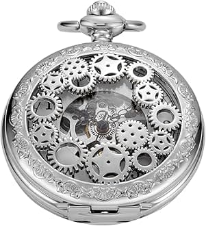 Vintage Mechanical Men's Pocket Watch, Roman Dial Clock Hand Wind Pocket Watch for Men with FOB Chain