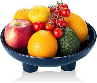 Ceramic Fruit Bowl for Kitchen Counter, 10" Large Decorative Bowl for Home Decor, Modern Pedestal Bowl with Four-Legs, Fruit Holder for Breads and Vegetable, Navy