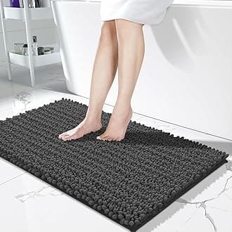 Long Bathroom Rugs Non Slip Washable 44x24 Inch - Ultra Soft Absorbent Chenille Bath Mat, Quick Dry Shaggy Floor Carpet for Tub Shower, Dark Gray Home Decor Accessories