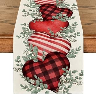 Artoid Mode Eucalyptus Hearts Valentine's Day Table Runner, Anniversary Holiday Kitchen Dining Table Decoration for Home Party Decor 13x120 Inch