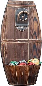 Beer Gifts for Men Dad - Beer Barrel Keg Wooden Wall Mounted Large Bottle Opener with Cap Catcher, Novelty Gifts for Men Dad Husband Him for Home Bar Accessories, Garden, Man Cave