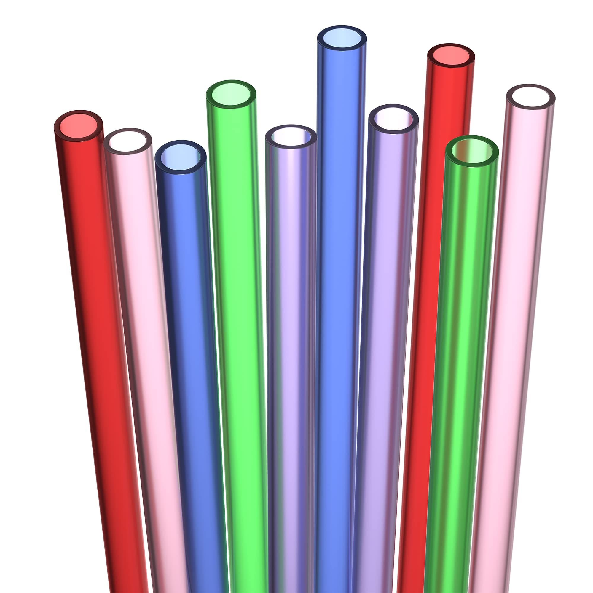 10 Short Reusable Hard Plastic Drinking Straws, Medium Width + Sturdy Cleaning Brush - for Cocktails, Small Cups, Kids Drinks - Dishwasher Safe BPA Free