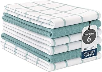 Kitchen Towels Set - Pack of 6 Cotton Dish Towels for Drying Dishes, 18”x 28”, Kitchen Hand Towels, Absorbent Tea Towels, Premium Dish Towels for Kitchen, Quick Drying Kitchen Towel Set - Aqua