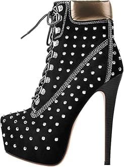 Richealnana Women's Platform Lace Up Stiletto Heel Ankle Boots