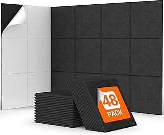 48 Pack Sound Proofing Panels Self-adhesive, TONOR 30x30x0,9cm Square Acoustic Wall Absorbing Panels, High Density Insulation Treatment Soundproofing Panels for Recording Studio, Home, Offices, Black