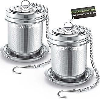 2 Pack Tea Infuser by House Again, Extra Fine Mesh Tea Ball Threaded Connection 18/8 Stainless Steel with Extended Chain Hook for Hanging on Teapots Mugs Cups to Brew Loose Leaf Tea